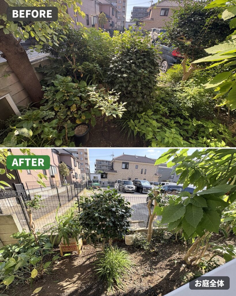 お庭全体 草むしり ビフォーアフター（草加市）